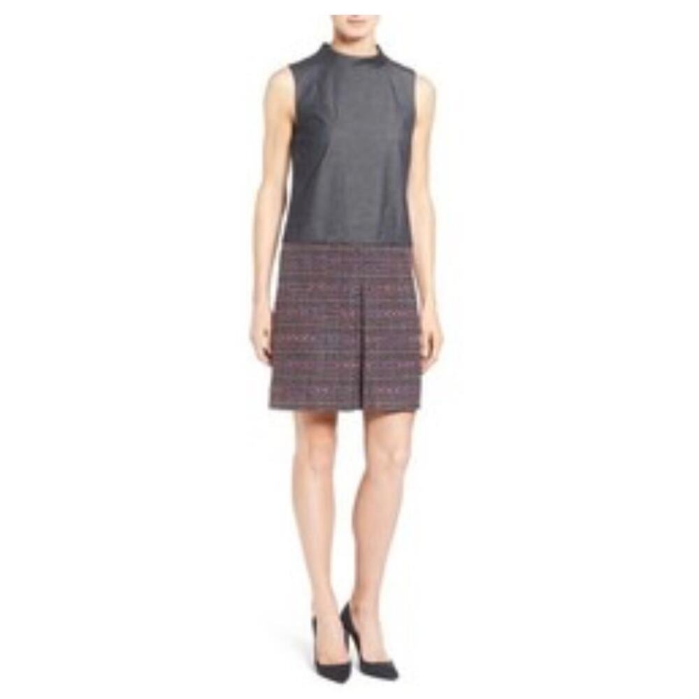 Halogen Mock Neck Sleeveless Tweed Dress Large